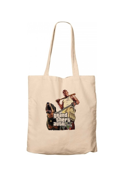 Grand Theft Auto Five Dog And Man Krem Kanvas Bez Çanta