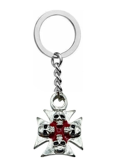 Haç Figürlü Kırmızı Kurukafalı Anahtarlık Gotik Unisex Metal Aksesuar