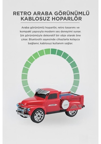 Özel Üretim Bluetooth Hoparlör Pickup D54 Kırmızı Cihaz Klasik Piknik