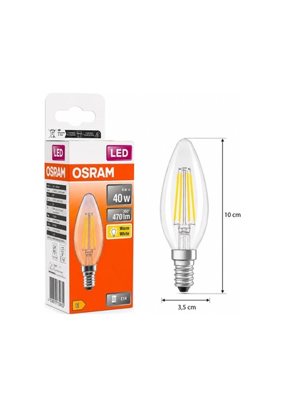 Osram Led Filament Mum Ampul E14 4w 470 Lümen 2700k Sarı Işık 40w Eşdeğeri Şeffaf Cam Dim Edilemez 4'lü Paket Diğer