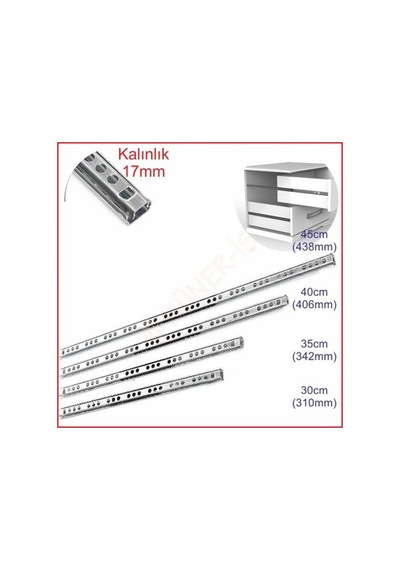 17mm 40cm TELESKOPİK RAY ÇEKMECE KIZAĞI ÇEKMECE RAYI (17x406)