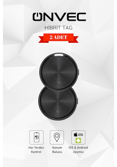 Onvec Hybrid Smart Tag 2 Adet Apple Uyumlu iOS Android Akıllı Eşya Bulucu Takip Cihazı