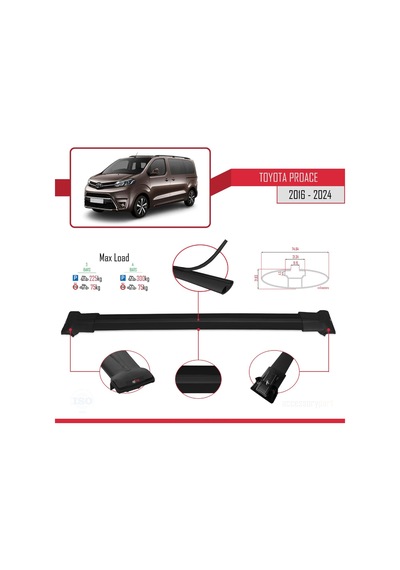 Toyota Proace 2016 Ve Sonrası İle Uyumlu Fly Model Ara Atkı Tavan Barı Siyah 3 Adet Bar
