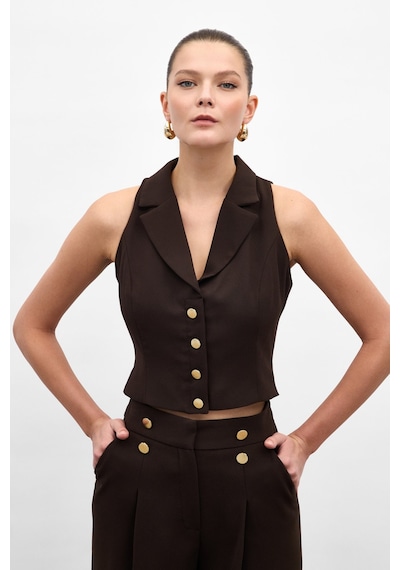 Sateen Eva Yelek - Kahve-136980 Kahve