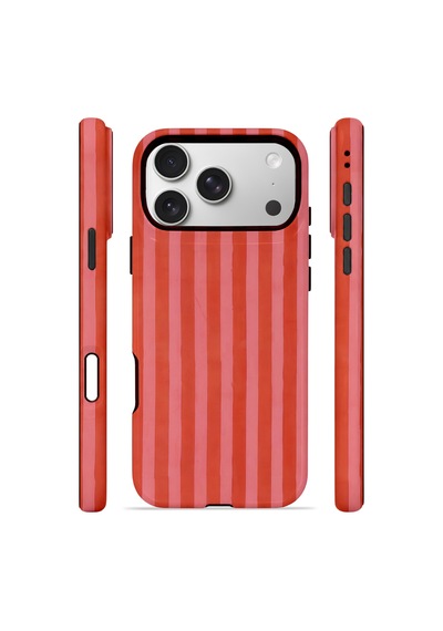 Apple iPhone Uyumlu 17 Pro Max Vorian Çift Katmanlı Magsafe Kılıf Tomato Red Stripe