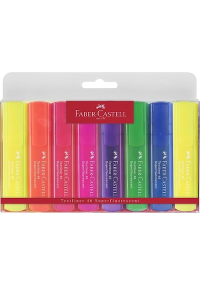 Faber-Castell Şeffaf Gövde Fosforlu Kalem 6+2'li Poşet Çok Renkli