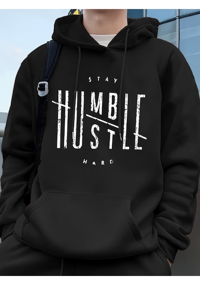 Startmore Startmorestay Humble Hustle Hard Printing Erkekler İçin Kapüşonlu Sweatshirt Sonbahar Polar Sıcak Swea Siyah
