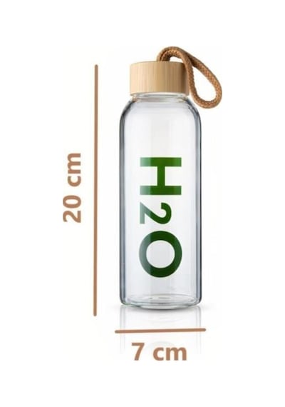 H2o Borosilikat Cam Matara Bambu Vakum Kapaklı Su Şişesi Suluk Beyaz