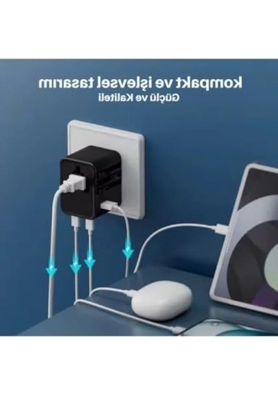 25w Gan Hızlı Şarjlı Universal Seyahat Adaptörü, 2x Usb-c + 1x Usb-a