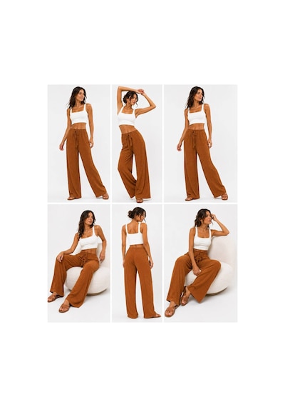 Hira Life Fashion Kadın Kumaşı Kabartma Detaylı Bol Paça Ve Önü Bağcıklı Salaş Burgu Şık Pantolon Camel Camel Hira Life Fashion Kadın Kumaşı Kabartma Detaylı Bol Paça Ve Önü Bağcıklı Salaş Burgu Şık Pantolon Camel Camel