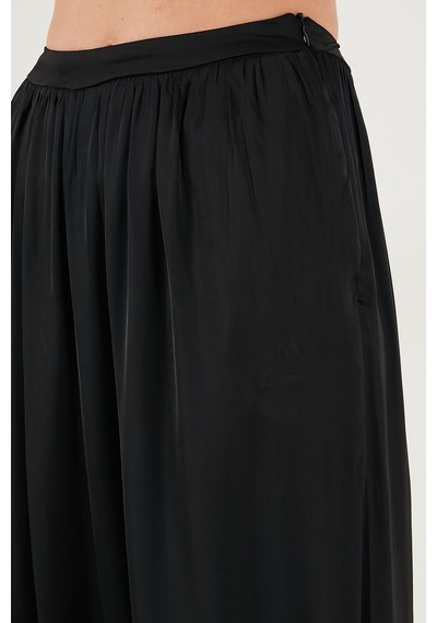 Lela Comfort Fit Yüksek Bel Lastikli Paça Saten Bayan Pantolon 68351217 Siyah