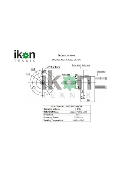 İkon Kapsül Slip Ring Döner Konnektör 2 Kanal 10 Amper
