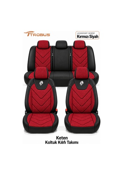 Opel Zafira 5 Kişi 2003-2011 Uyumlu Leosport Serisi Ortopedik Keten Oto Koltuk Kılıfı Kırmızı Siyah