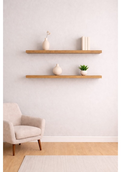 Yankı-byeg 90 Cm 2li Safir Meşe Mdf Uçan Duvar Rafı Gizli Bağlantı Kitaplık Safir Meşe