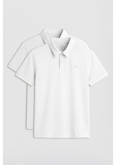 Standart Fit Basic Polo Yaka 2li Paket Beyaz Erkek T-shirt - 87748