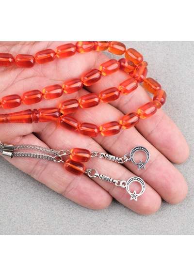 Ateş Kehribar Kapsül Kesim Alpaka Püsküllü 7x11mm Tesbih