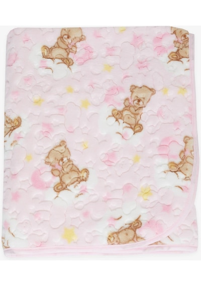 Breeze Golden Yenidoğan Bebek Battaniyesi Emboss Kabartma Ayıcık Desenli Pembe - Pembe