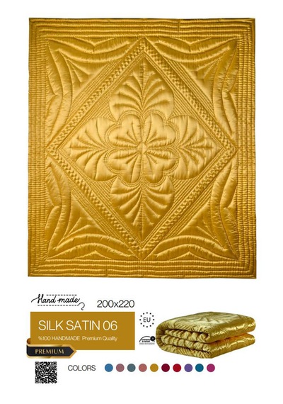 Harir El İşi Çift Kişilik Saten Yorgan 200x220 Cm Elyaf Dolgulu Altın Sarısı