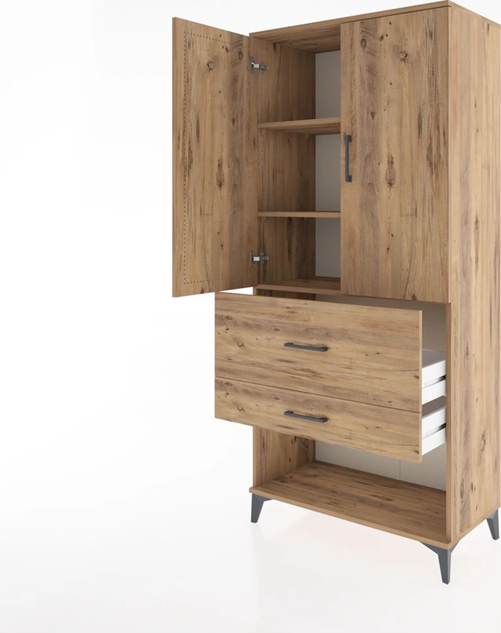 Hyperion Dolap 3 Raflı 2 Çekmeceli 2 Kapaklı 88x44x195 Çam-çam Çam