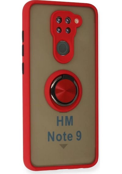 Newface Xiaomi Redmi Note 9 Kılıf Montreal Yüzüklü Silikon Kapak - Kırmızı Resimdeki