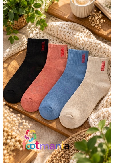 Footmania Kadın 4 Çift Renkli Kışlık Havlu Çorap Soft Touch Çok Renkli