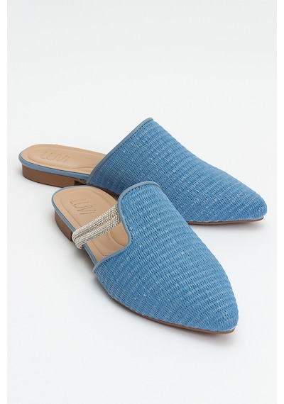 Luvishoes Pesa Mavi Hasır Taşlı Kadın Terlik Mavi