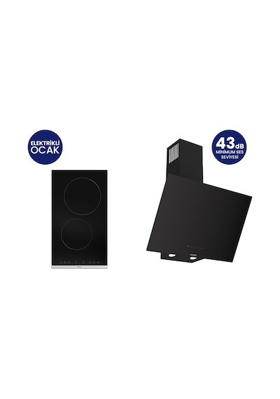 Ferre ES231+D077-SA Elektrikli Vitroseramik 2'li Ankastre Set Siyah