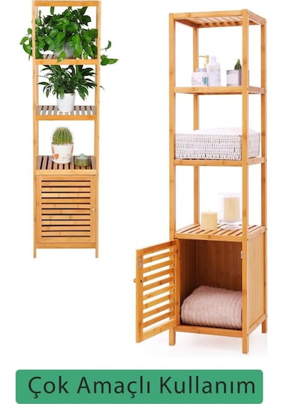 Digithome Bambu Tek Kapaklı 4 Raflı Çok Amaçlı Düzenleyici Organizer Dolap - Db-0003