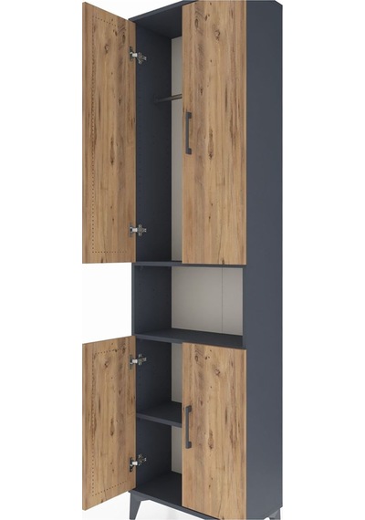 Arges Dolap 3 Raflı 4 Kapaklı Tek Askılı 60x30x221 Antrasit-çam Antrasit