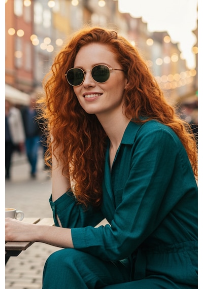 Daniel Klein Dk3263-2 Yeşil Gold Metal Design Yuvarlak Oval Polarize Camlı Unisex Güneş Gözlüğü Gold