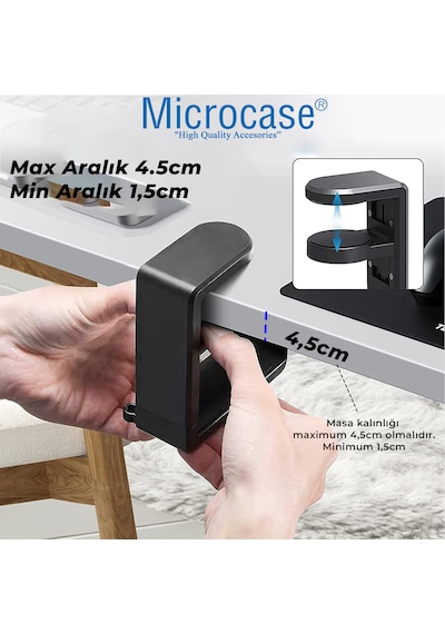 Microcase Masaya Monte Ayarlanabilir 360 Derece Döner Kablo Tutuculu Oyuncu Kulaklık Eşya Vb. Tutucu Stand - Al5425