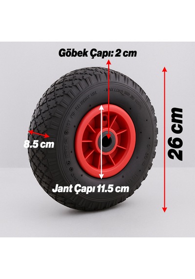 Plastik Jantlı Siboplu 260x85 Mm El Arabası Tekeri Burçlu İç Lastikli Şişme Havalı Taşıma Arabaları