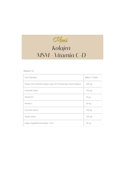 Provega Collagen Gold Kolajen MSM Vitamin C ve D Vitamin 30 Kapsül