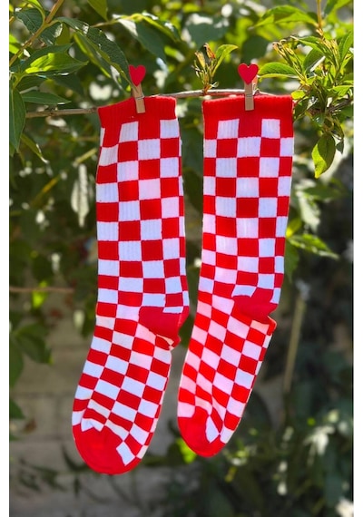 Lousocks Unisex Kırmızı Dama Desenli Renkli Soket Çorap