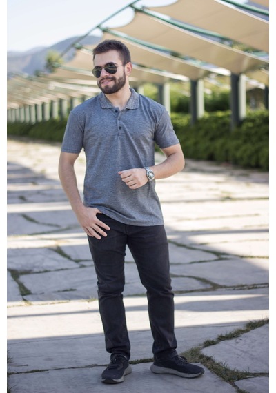 Azıcık Akıllı Erkek Antrasit Basic Slim Fit Düz Sade Polo Yaka Tişört 20eply0001 001