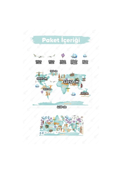 Dünya Haritası Sticker Seti Eğitici Sticker Seti Tamamı Özel Kesimli Dünya Haritası Diğer