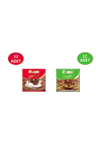 Ülker Sütlü Kare Çikolata 12 x 60 G + Antep Fıstıklı Kare Çikolata 12 x 65 G