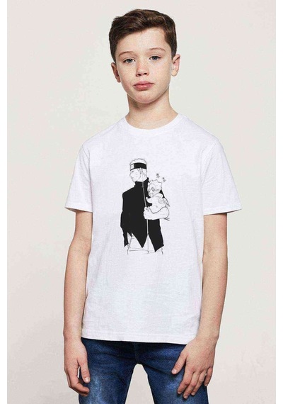 Tshirthane Anime Naruto Baskılı Unisex Çocuk Beyaz T-Shirt (534783566)