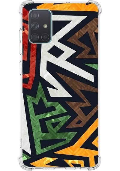 Samsung Galaxy A71 Uyumlu Köşe Korumalı Antişok Kapak Soyut Grafiti Tasarımlı Şeffaf Kılıf