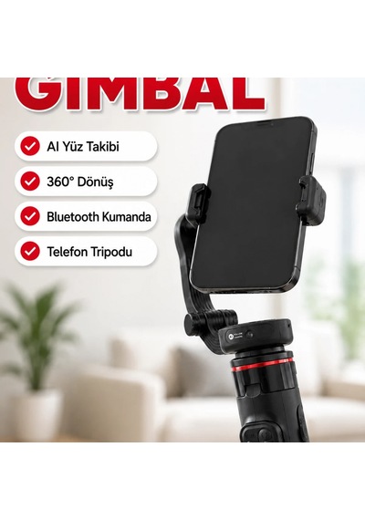 Aı Yüz Takipli 360 Gimbal Selfie Stick Bluetooth Kumandalı Uzayabilir Telefon Tripodu