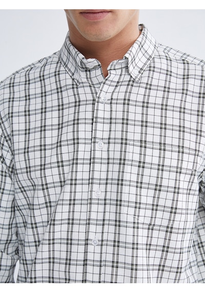 Lcwaıkıkı Classic Ekru Regular Fit Uzun Kollu Ekose Gabardin Erkek Gömlek