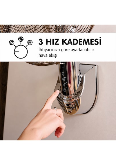 45 Cm Uzaktan Kumandalı Duvar Vantilatörü 55w Krom Metal Gövde Lcd Ekranlı 3 Kademeli Hız Ayarlı 70 Salınımlı