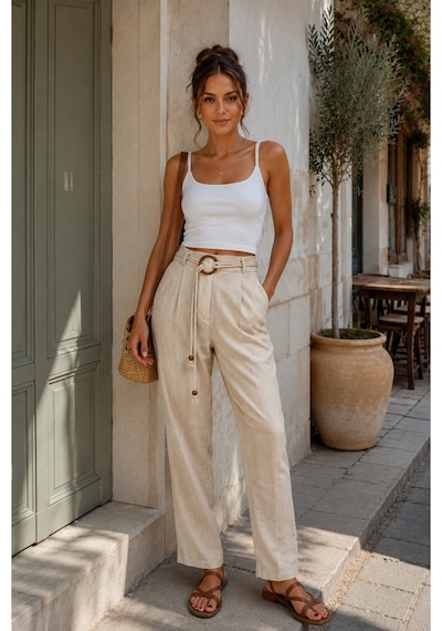 Bisou Havuç Kesim Ahşap Boncuklu Kemerli Kumaş Pantolon Yüksek Bel Rahat Kalıp Bej Pantolon Ekru Bisou Havuç Kesim Ahşap Boncuklu Kemerli Kumaş Pantolon Yüksek Bel Rahat Kalıp Bej Pantolon Ekru
