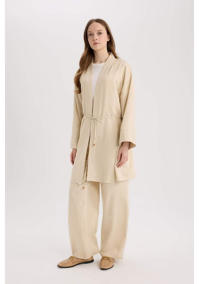 Defacto Relax Fit Kuşaklı Keten Karışımlı Kimono D8182ax25spbg115 Bej