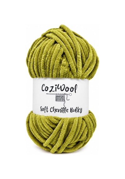 Kadife İp Soft Chenille Bulky 5'li Paket 5x100 Gr 120 Mt El Örgü İpi Yağ Yeşil - 875823131
