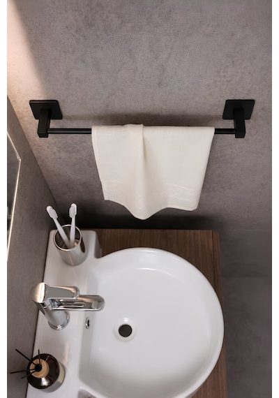 Sas Haus Yapışkanlı Siyah Uzun Havluluk Duvar Tipi Delme Gerektirmez Banyo Havlu Askılığı S-101 Kts