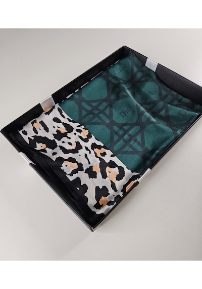 Miorel Scarfs Leopar Tema Cd Tema Vual İpek Şal Aksesuar Fular Silk Scarfs Shawl Hijab Yeşil