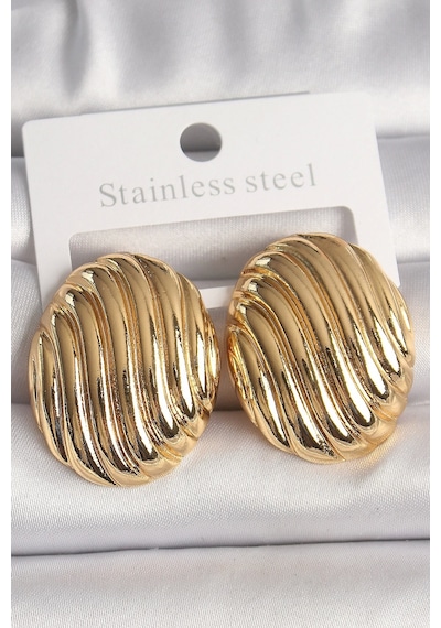 Pirinç Gold Renk İşlemeli Oval Model Kadın Küpe Çok Renkli