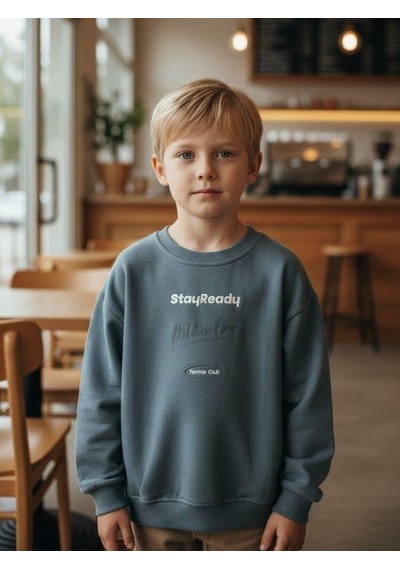 Zekids Erkek Çocuk Pamuklu Stay Yazılı İnce Uzun Kollu Sweatshirt-16334 YESIL