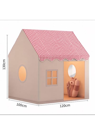 Pembe Pötikareli&kareli Lüks Çocuk Oyun Çadırı - Büyük Boy Ev Tipi İç Ve Dış Mekan Oyun Evi 130x120x100 Cm